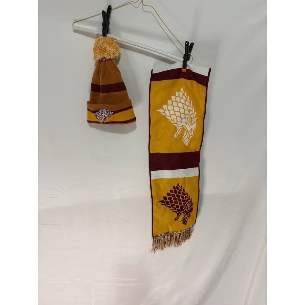Knit Wit House Stark Sigil Gryfindor Colors Knit Hat and Scarf Set Multicolor